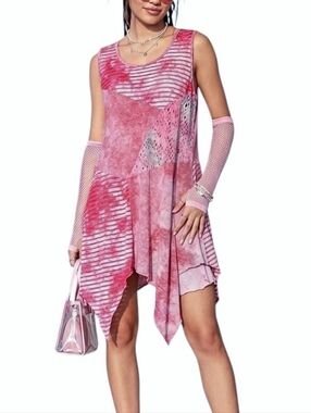 Lily by Firmiana Dress Patchwork Fairy Y2K Large Asymmetric Feminine Dainty Pink